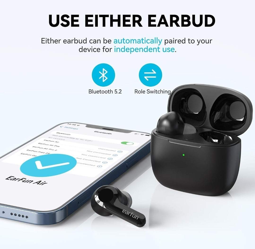 New EarFun Air Wireless Earbuds Bluetooth Earphones 35H Mic Waterproof Deep Bass