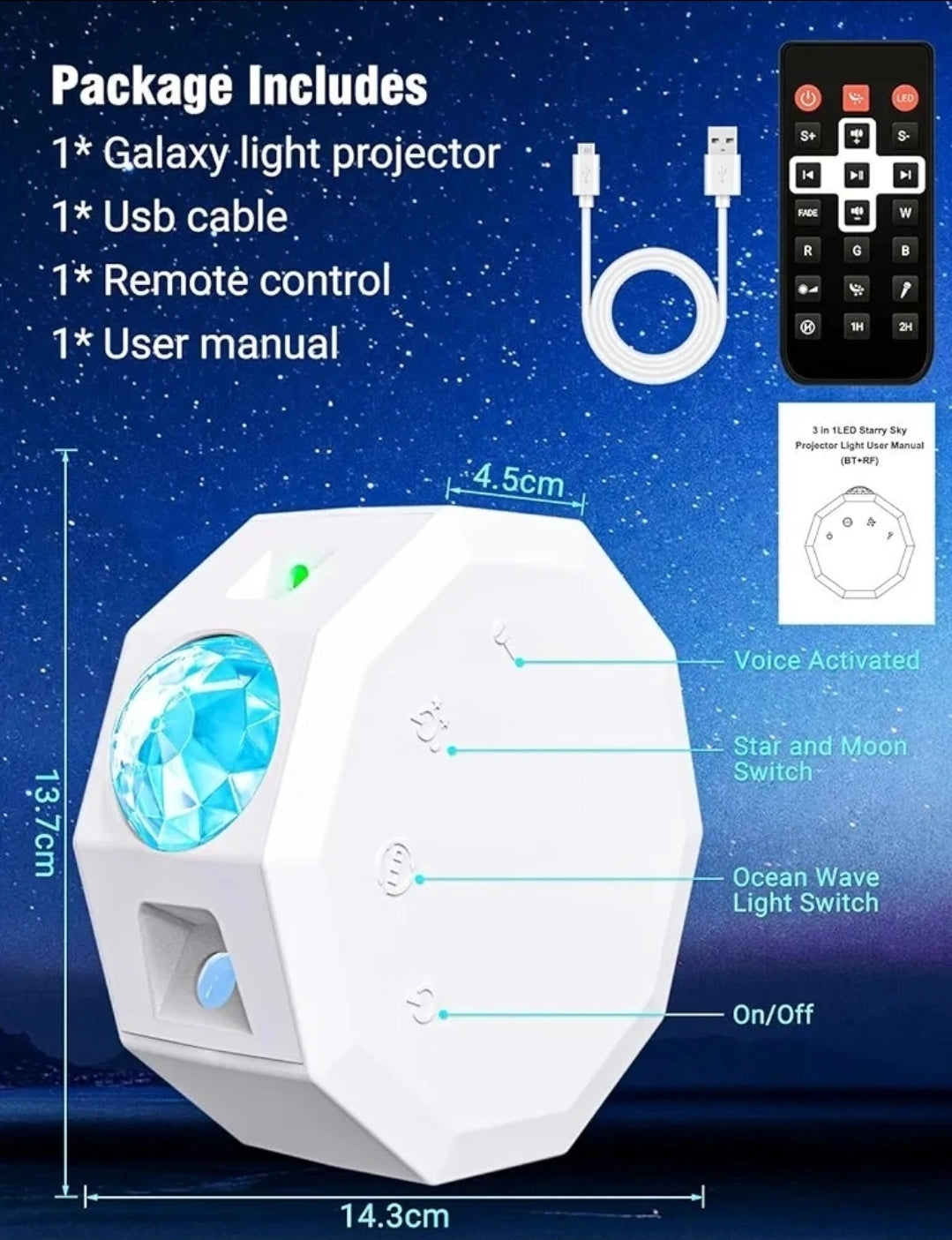 2 In 1 Galaxy Star Night LED Starry Sky Projector Light With Bluetooth Speaker