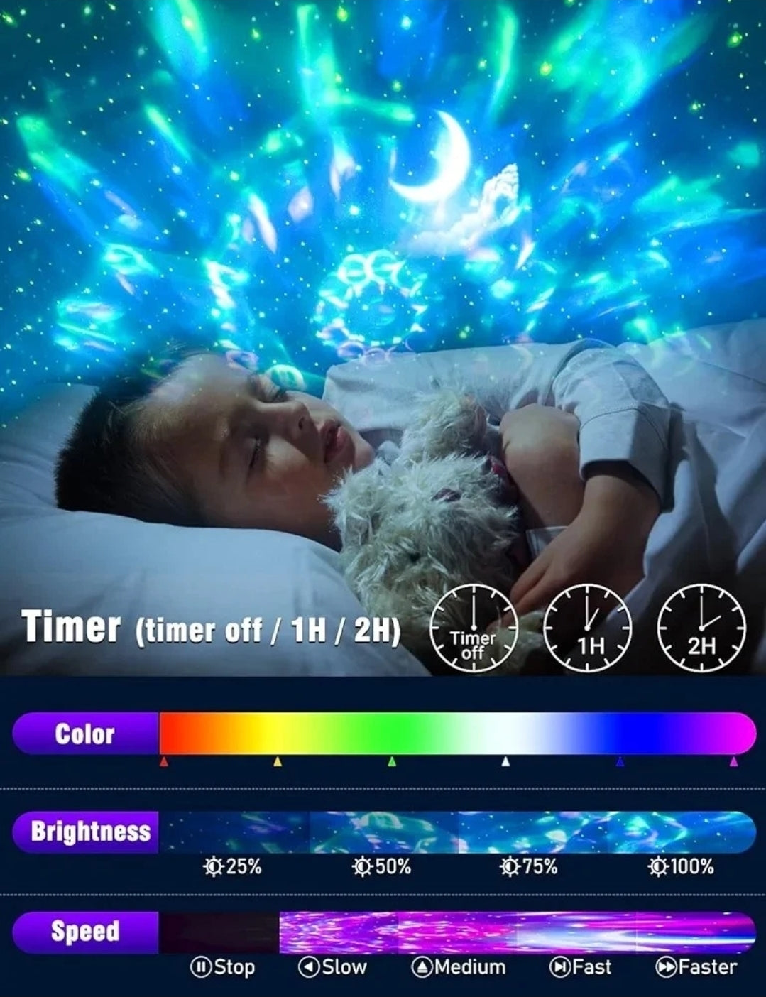 2 In 1 Galaxy Star Night LED Starry Sky Projector Light With Bluetooth Speaker