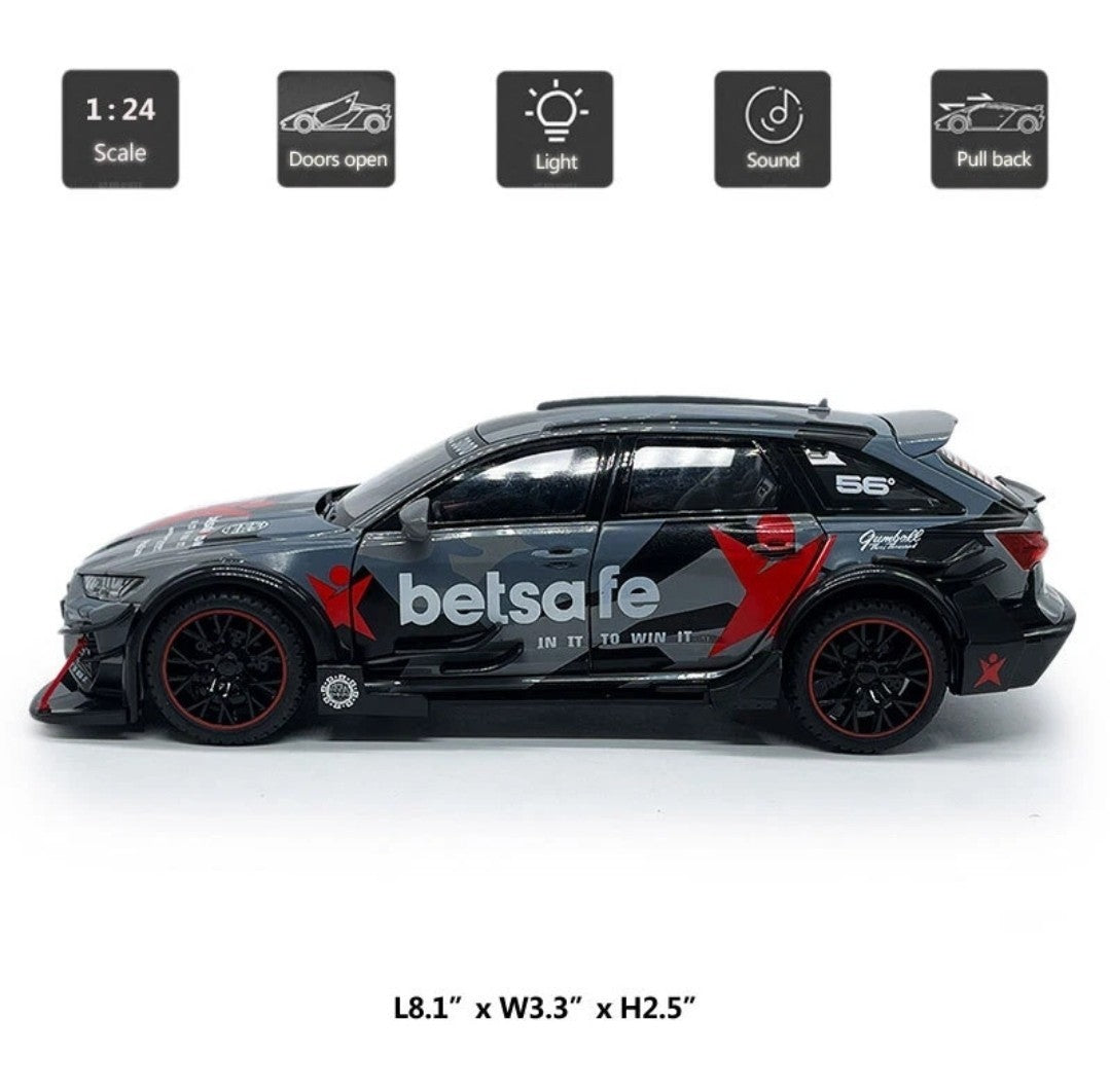 1:24 Audi RS6 Avant DTM Model Car Metal Diecast Toy Vehicle for Kids Boys Grey