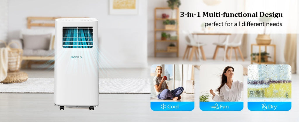 3 in 1 Portable Air Conditioner, Fan, Dehumidifie,ROVSUN 8,000 BTU 115V WiFi/APP