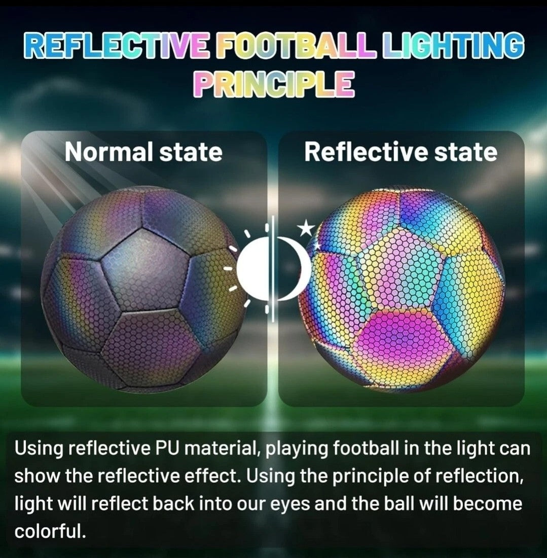 New, BRIGHT Luminous Reflective Holographic PU Leather Soccer Ball Football