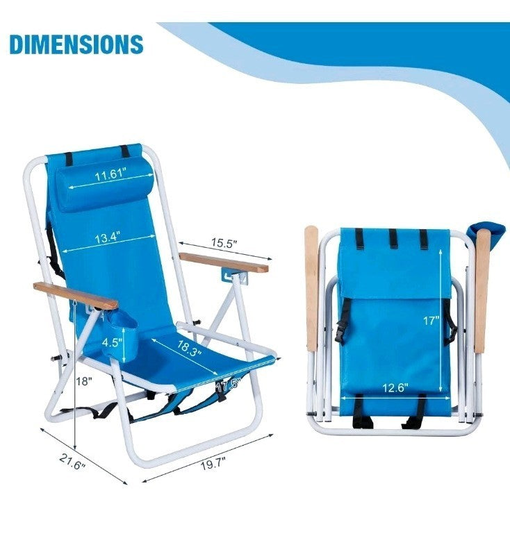 Folding Audlt Portable Backpack Chairs & Cup Holder for Camping/Garden/Beach x2