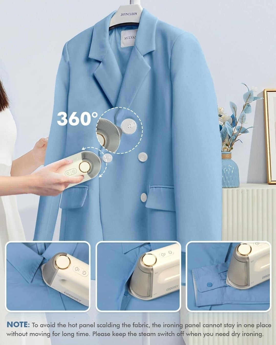 Cosicosy 2-in-1 Handheld Clothes Steamer & Iron 1200W Portable Travel Garment