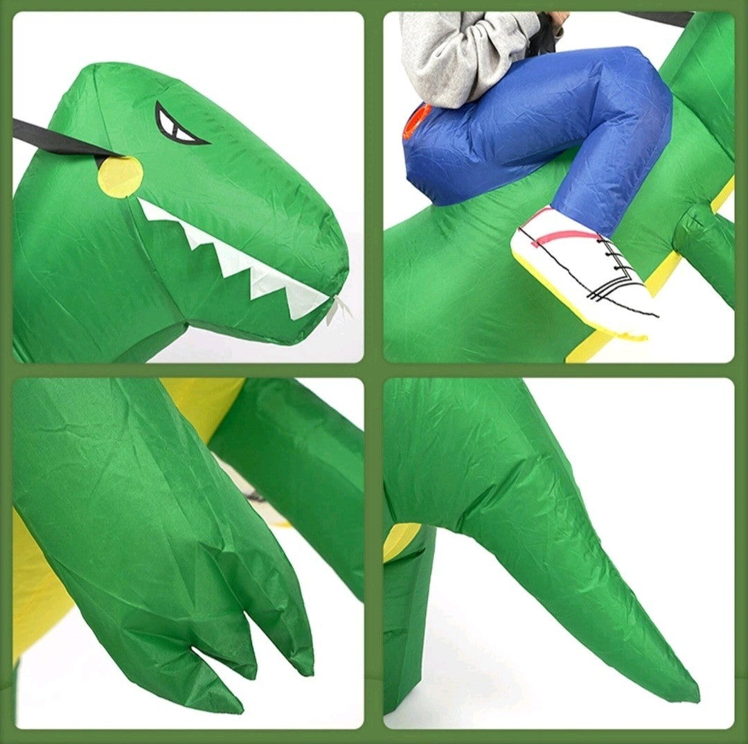 Inflatable Green Dinosaur Rider Costume Suit Fan Costume Dress Party Funny Adult