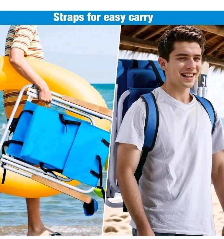 Folding Audlt Portable Backpack Chairs & Cup Holder for Camping/Garden/Beach x2