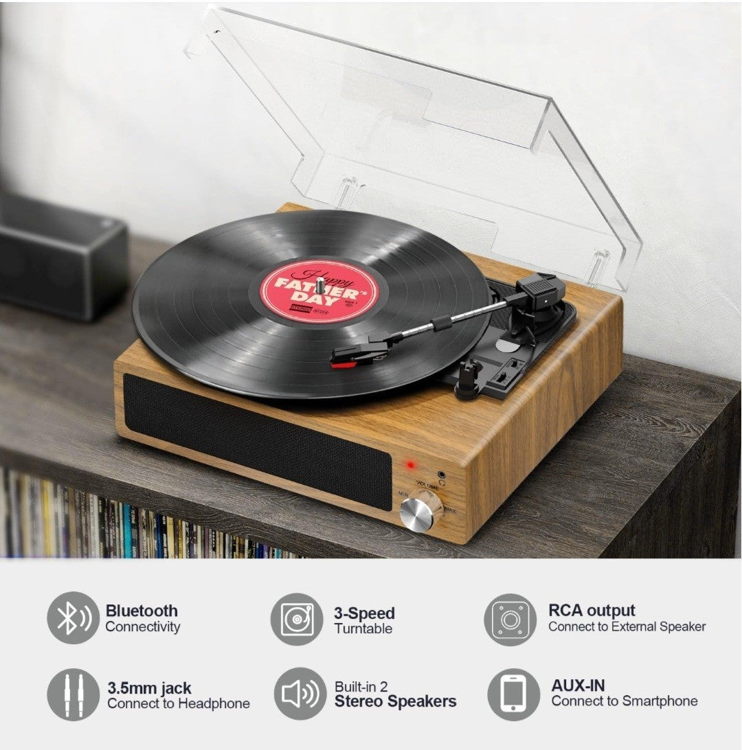 FYDEE Vinyl Record Player with Speakers Vintage Turntable Vinyls Size 7/10/12