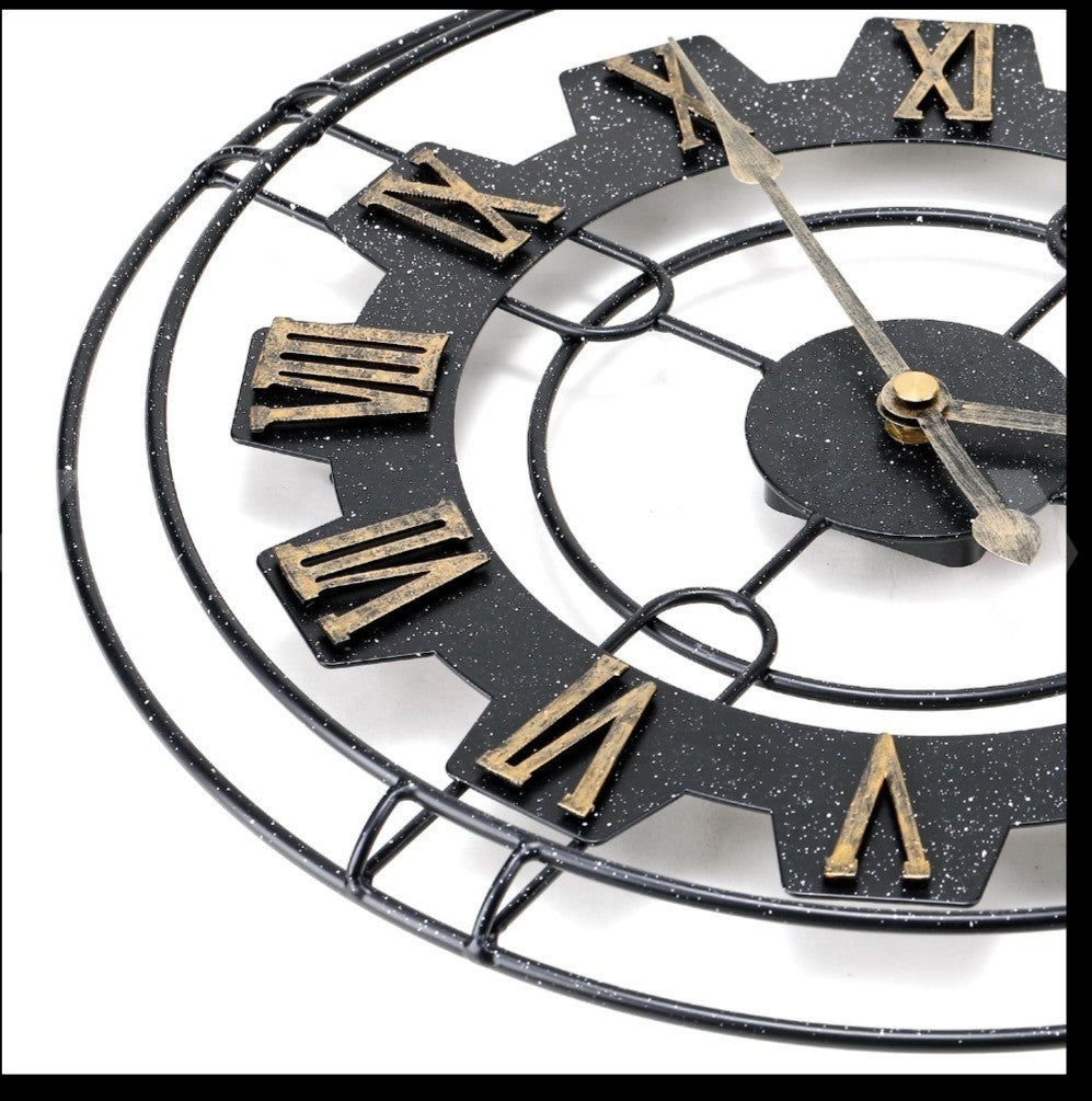 Wall Clock Large Size 50cm Metal | Modern Silent Roman Numeral Decorative Home