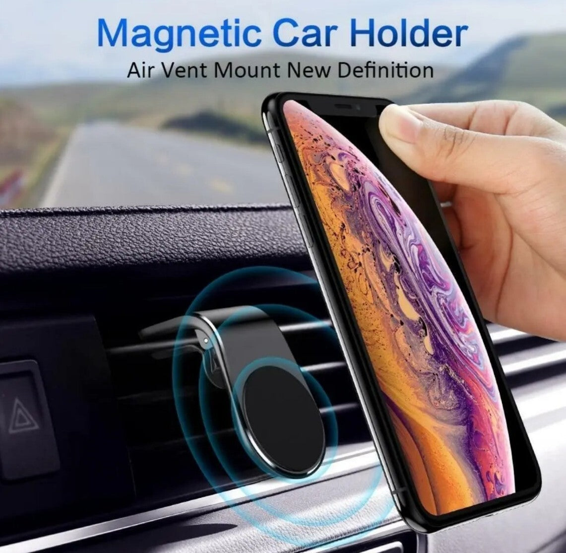 Car Air Vent Mobile Phone Mount Holder Stand Metal Magnetic, Strong Mini Size 