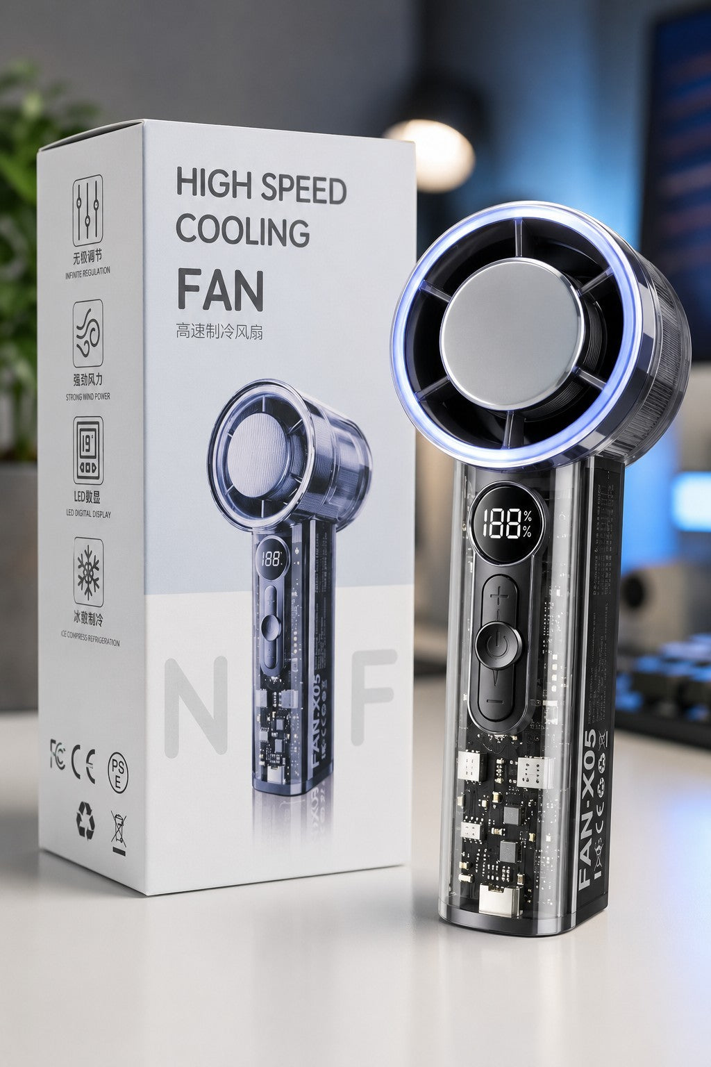 Portable Mini Turbo Ice Cooling Fan X05 USB Rechargeable Handheld Desk Fan Black