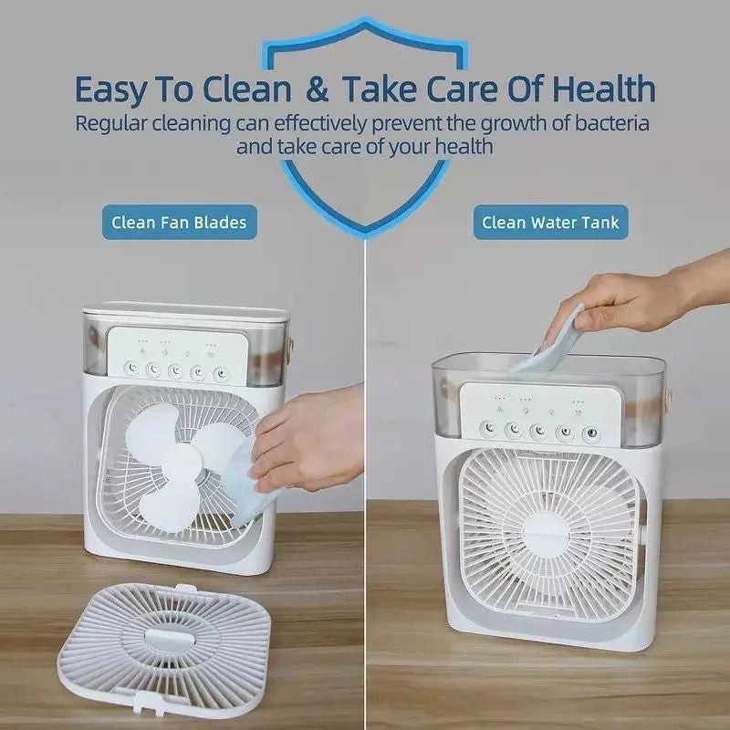 Portable Mini Air Cooler Mist Fan Humidifier – 3-in-1 Cooling Power for Any Room