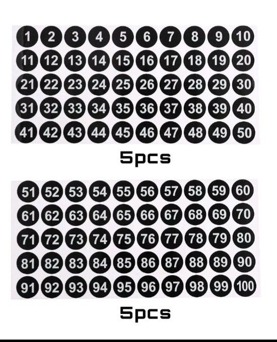 5 Sheets 1 to 100 Number Stickers Vinyl Consecutive Self-Adhesive Decal Tags