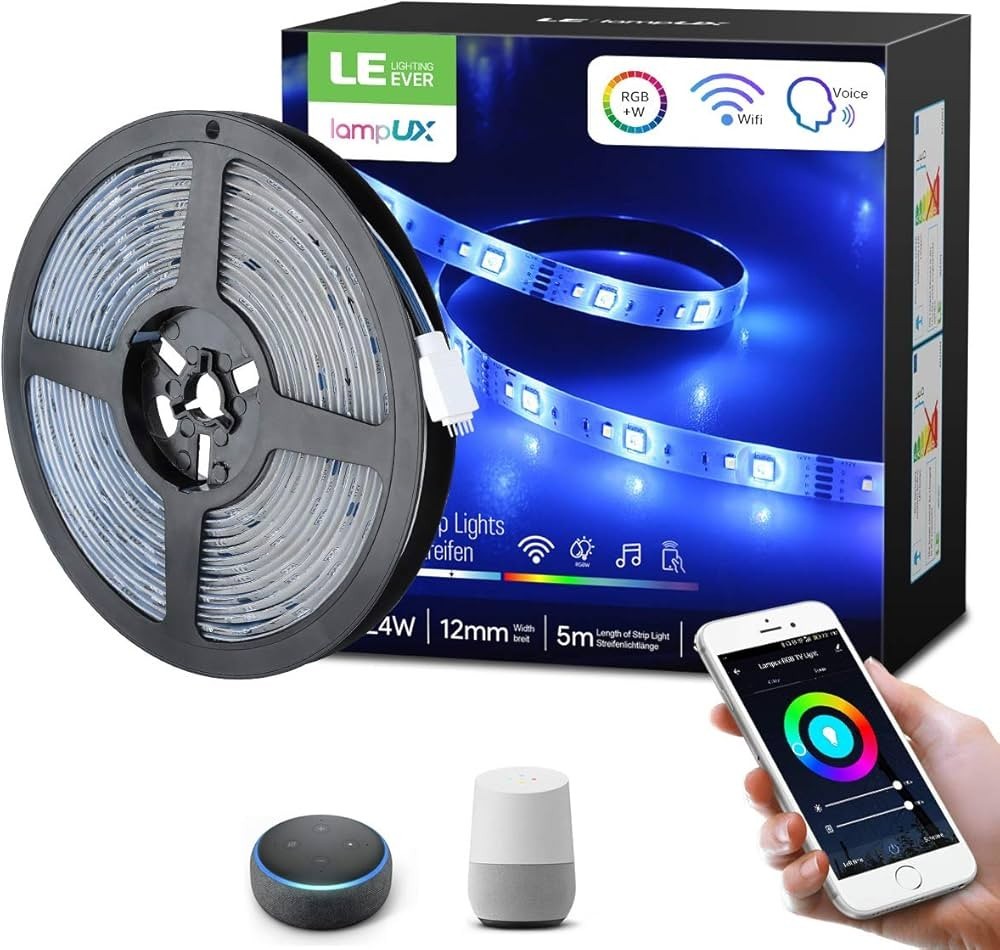 LampUX 5m WiFi Smart LED RGB Strip Lights IP65 Alexa Google Assistant, R Control