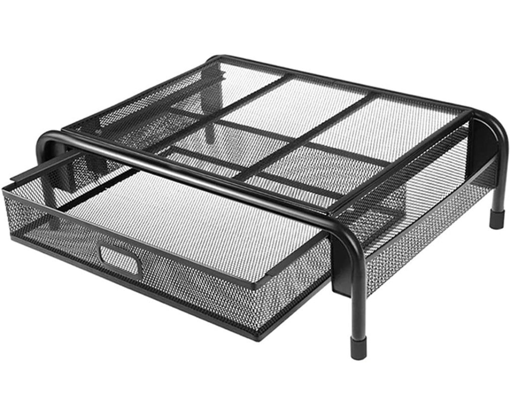 Mesh Metal Monitor Stand, Laptop, Printer with Drawer & Pen Holders |Vertical