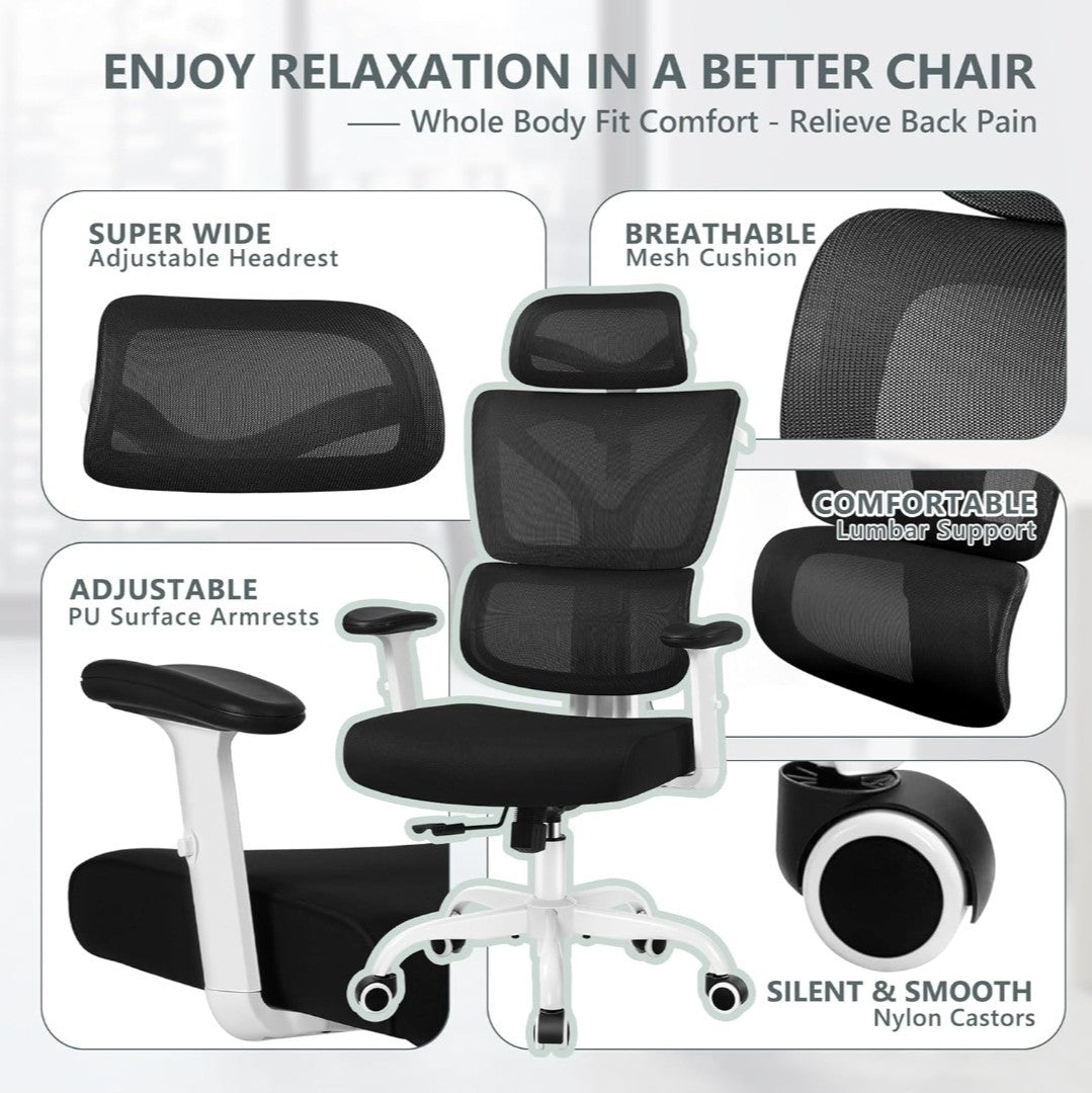 Ergonomic Office Chair-High Back Gaming Recliner with Lumbar Support Adjustable