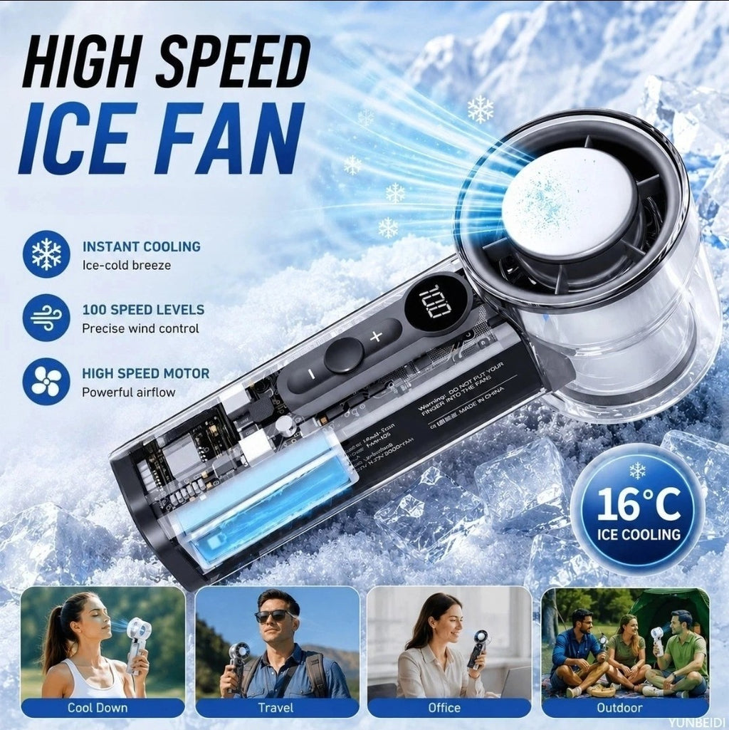 Portable Mini Turbo Ice Cooling Fan X05 USB Rechargeable Handheld Desk Fan Black