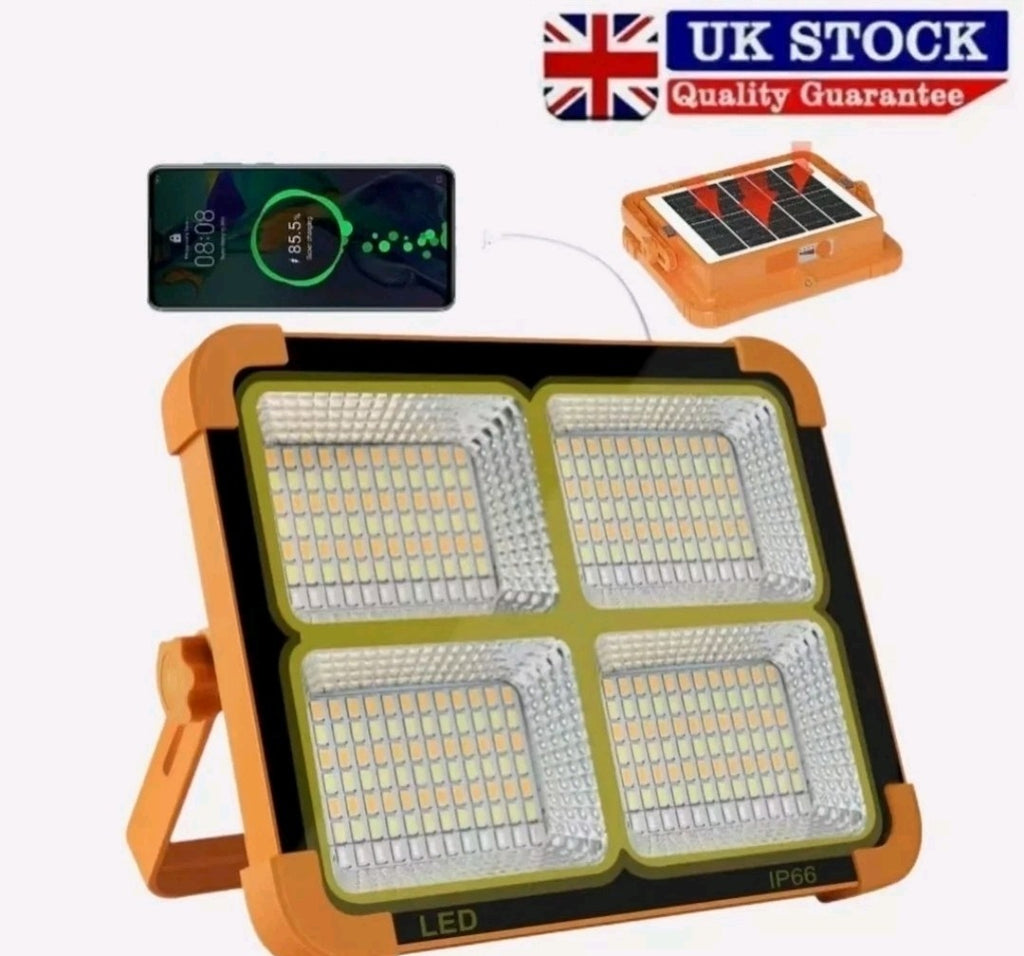 2000W Rechargeable LED Work Light Solar Cordless Portable Floodlight USB 4 Modes