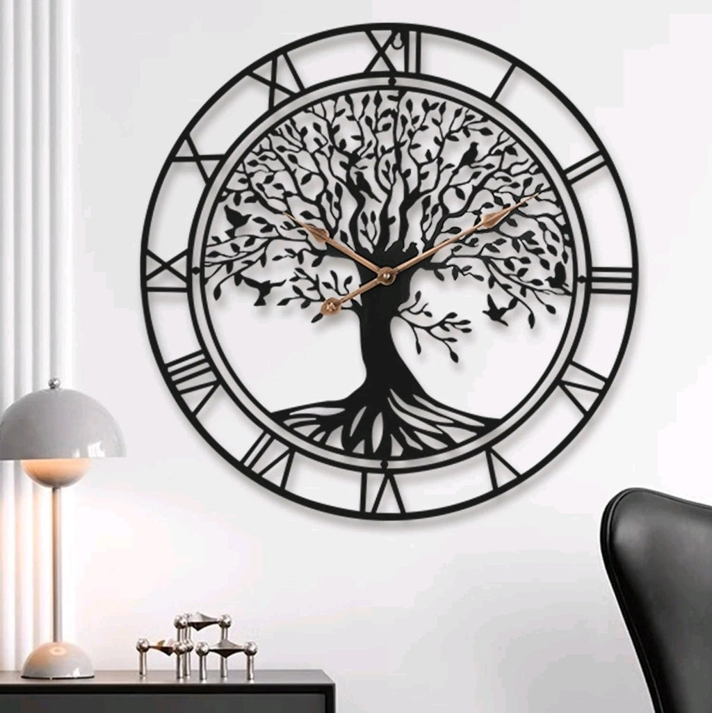 New Tree of Life Wall Clock 24" – Metal Art Deco Silent Quartz Clock for Home 