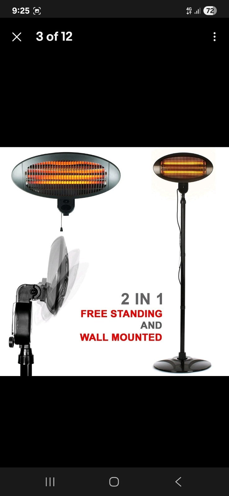 2KW Electric Patio Heater Free Standing Quartz Warmer Garden Outdoor Waterproof