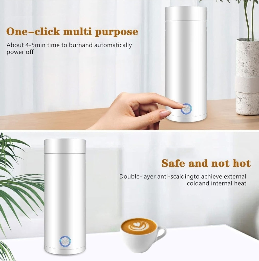 400ml Tea Pot Thermos Mini Portable Electric Travel Kettle Fast Water Boil White