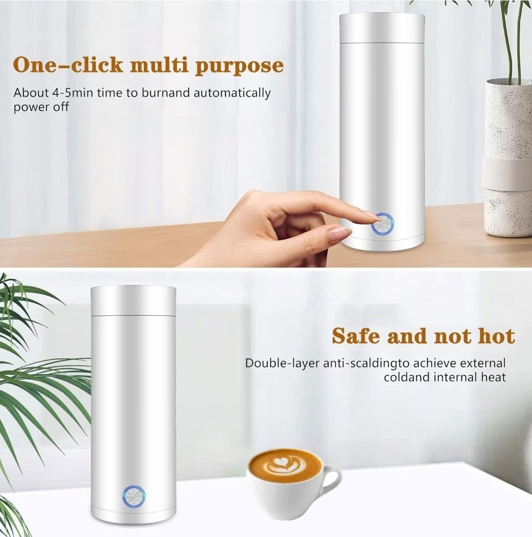400ml Tea Pot Thermos Mini Portable Electric Travel Kettle Fast Water Boil White