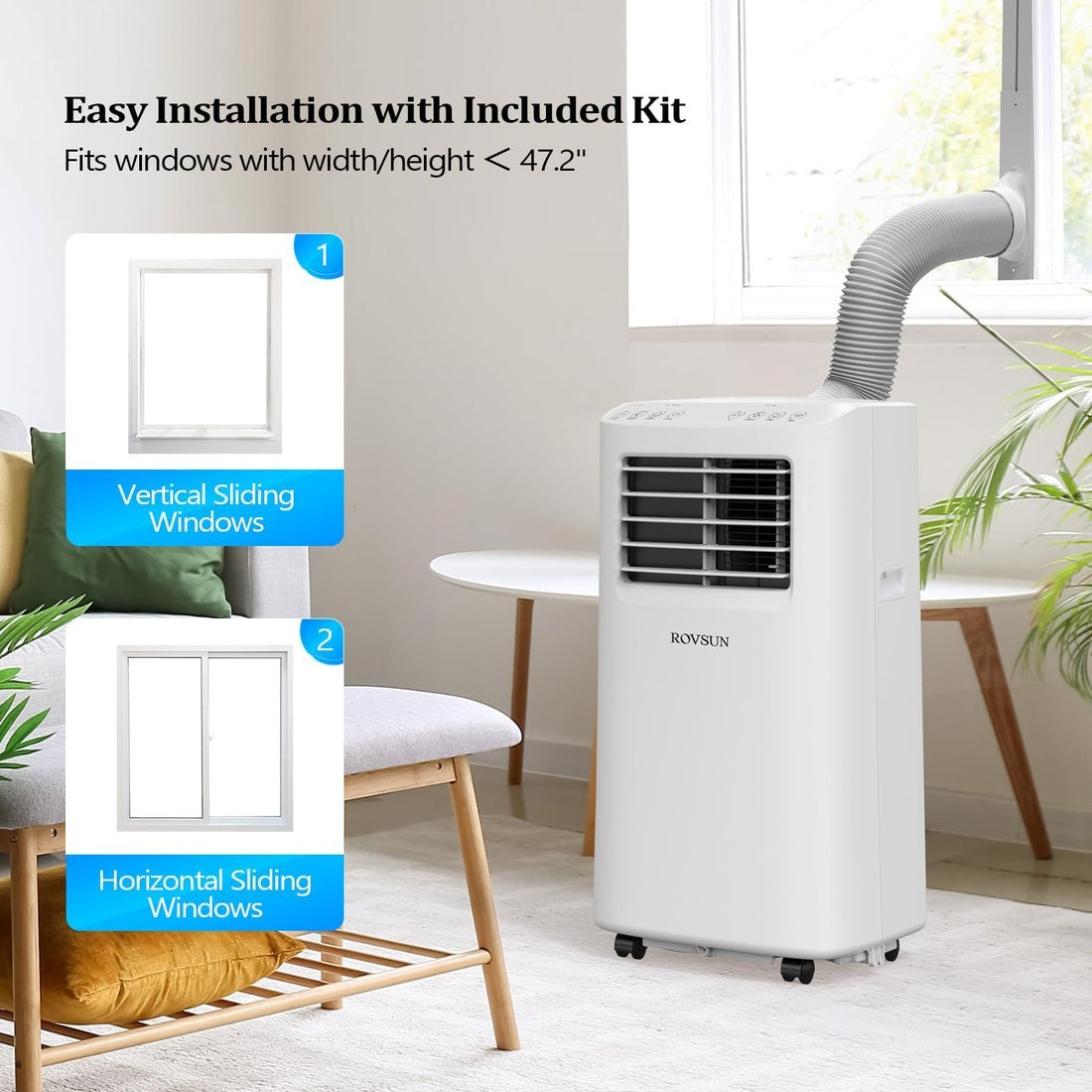 3 in 1 Portable Air Conditioner, Fan, Dehumidifie,ROVSUN 8,000 BTU 115V WiFi/APP