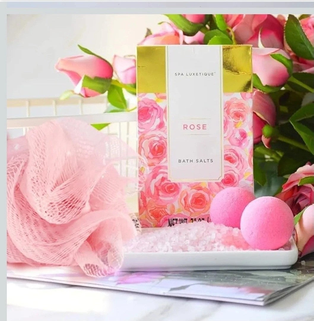 Gift Set For Her, Spa Luxetique Rose Bath & Body, Pink Tote Bag Shea Butter Spa
