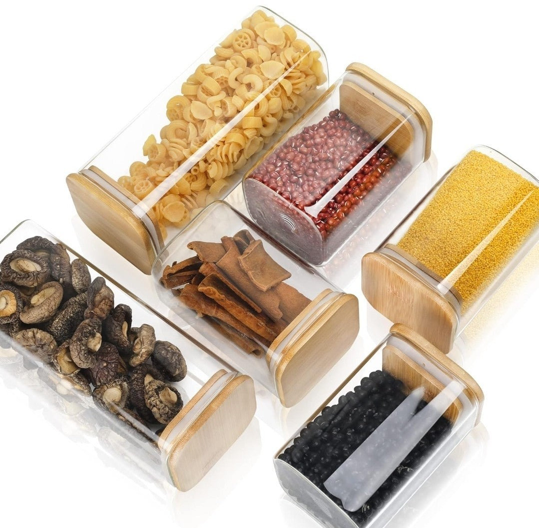 LIBWYS 12x Square Glass Food Storage Jars with Bamboo Lids Airtight Canisters 