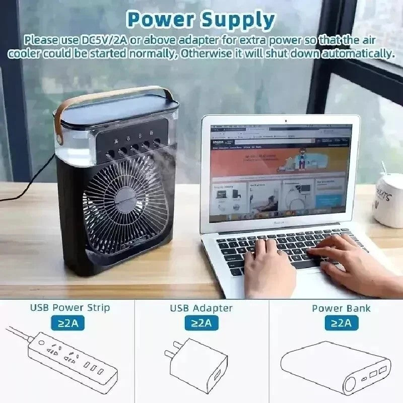 Portable Mini Air Cooler Mist Fan Humidifier – 3-in-1 Cooling Power for Any Room