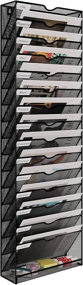 17-Tier Wall File Organiser – A4 Mesh Document Holder with Key Wall Files Holder