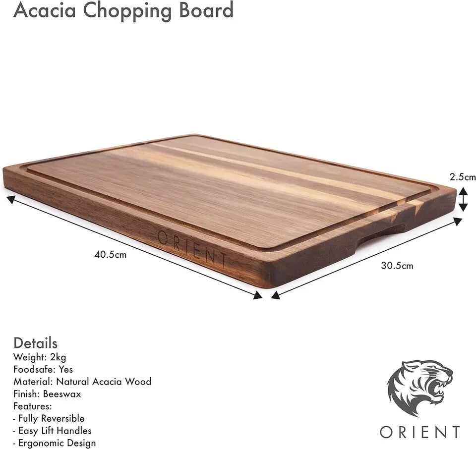 Acacia Chopping Board Carving Boards- 16 x 12 inch Raised Dark Wood Cutting Boad