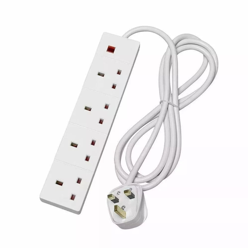 Electric Extension Lead, 4 GANG, 2 METER CABLE 13A UK Plug Multi Way Adapter