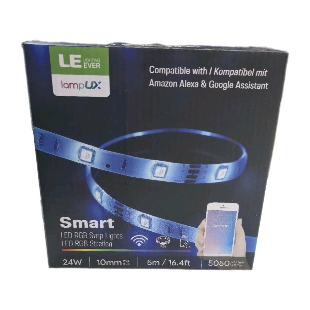 LampUX 5m WiFi Smart LED RGB Strip Lights IP65 Alexa Google Assistant, R Control