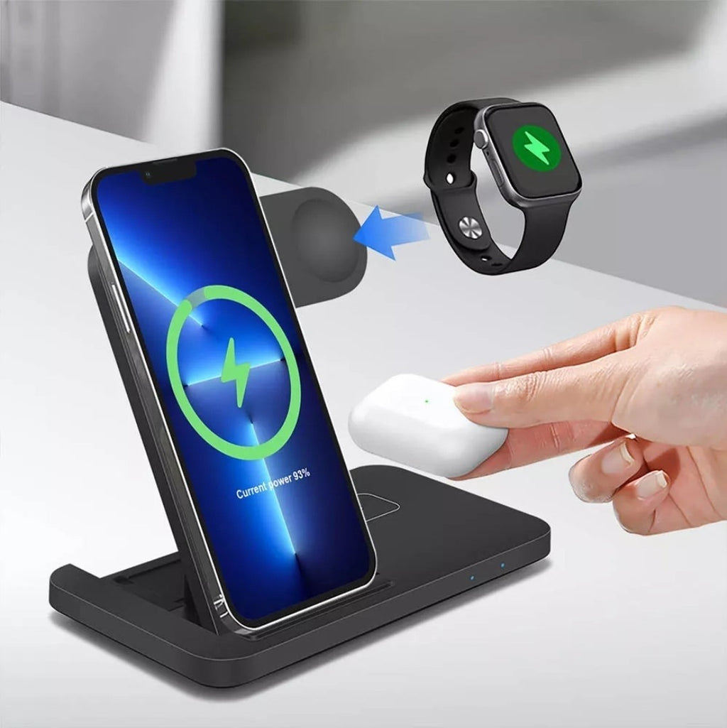 3 In 1 Fast Wireless Charger Dock Stand For Apple iPhone, Apple Watch, AirPods.
