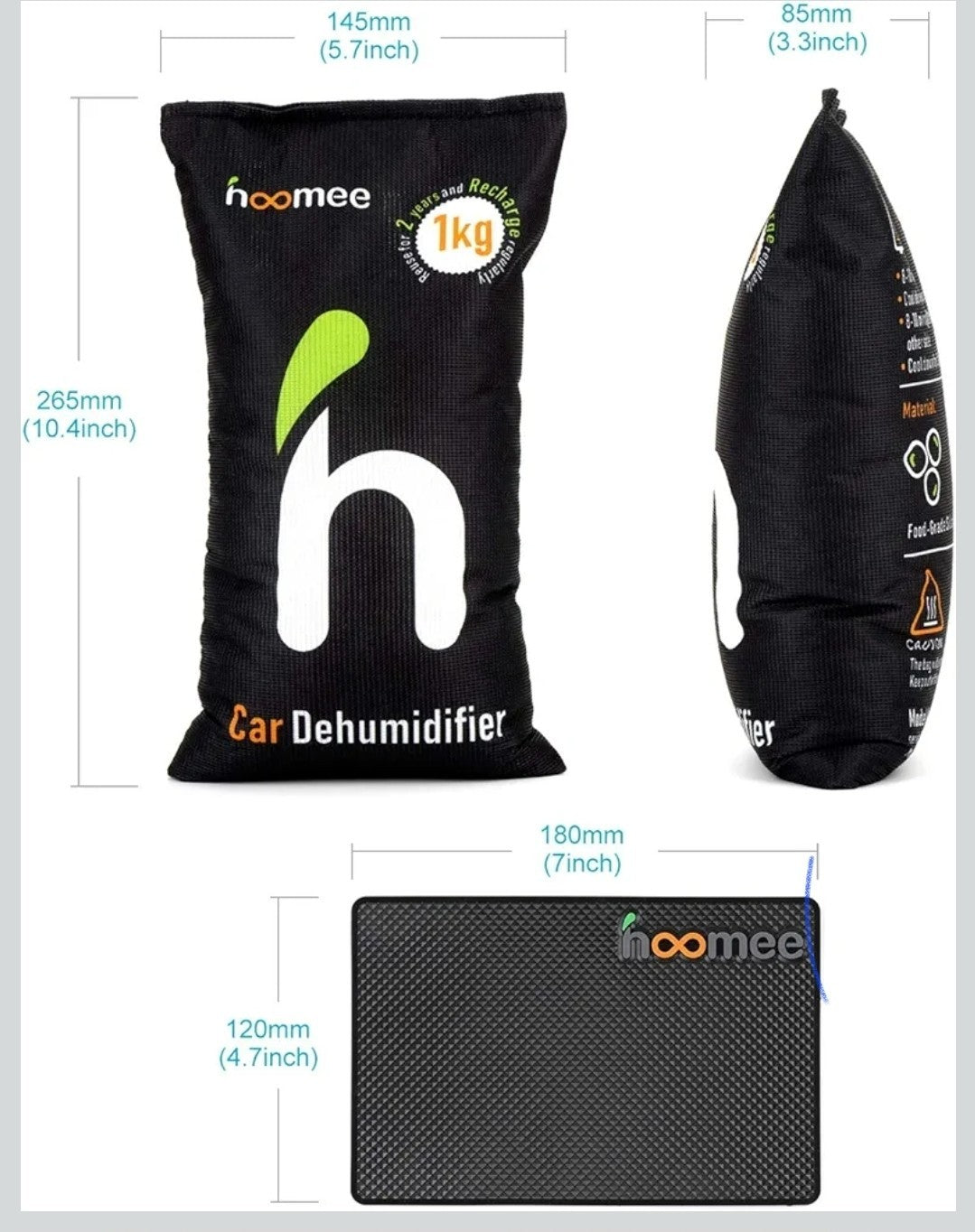 Hoomee Dehumidifier Bags Reusable 2x 1000g Bags Includes Anti Slip Pad