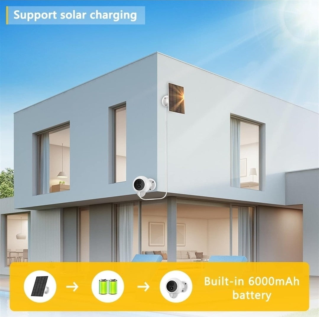 Smart Wifi CCTV Camera Rechargeable Battery & Solar Power 3MP 2K UHD 2 Way Audio