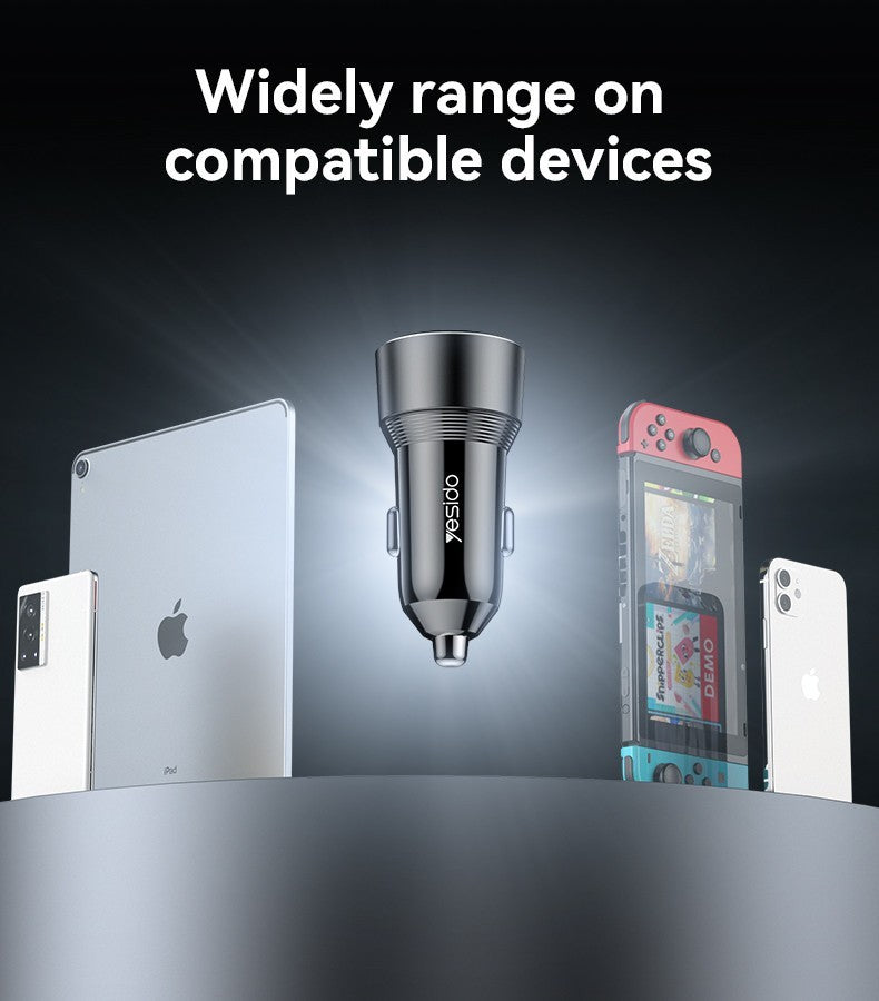 Fast Car Charger 50W Dual, USB-C PD & USB-A Fast Charge Plug for Phone & Tablet