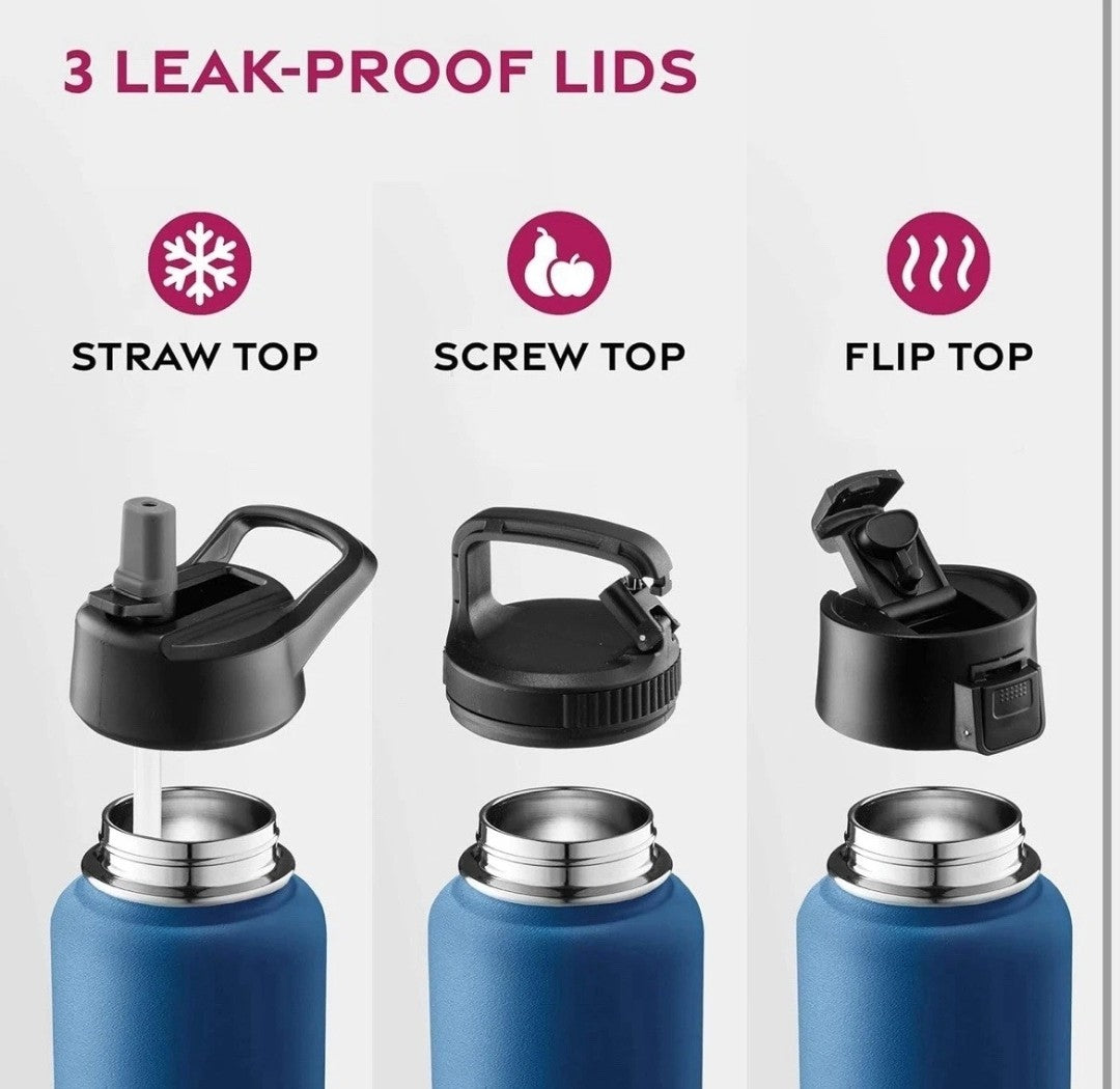 Triple Insulated Stainless Steel Sports Water Bottle 1180ml | Hot & Cold | Straw