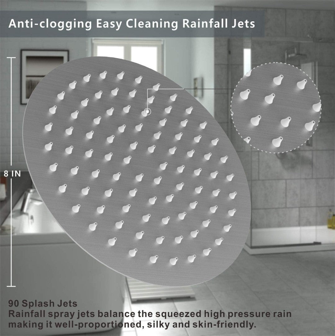 “8 Inch High Pressure Rain Shower Head – Stainless Steel Round Brushed Nickel