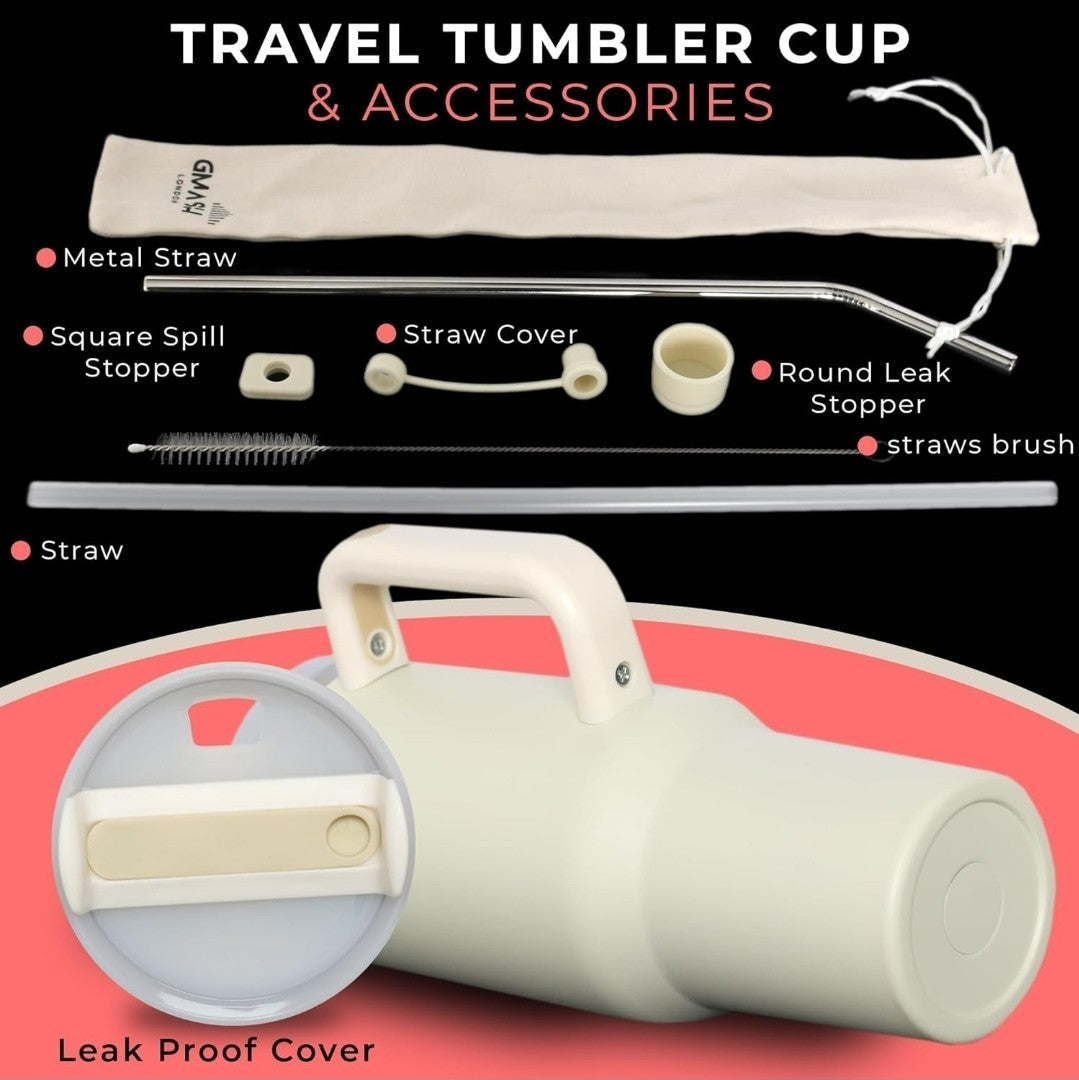GMASH London Leak-Proof Travel Mug – 40oz Double Wall Tumbler with Handle & Stra