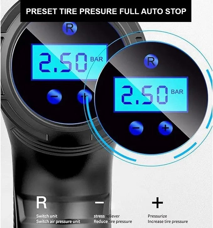 Electric Car Tyre Inflator Cordless 12V Portable Tire Air Compressor Pump + Led