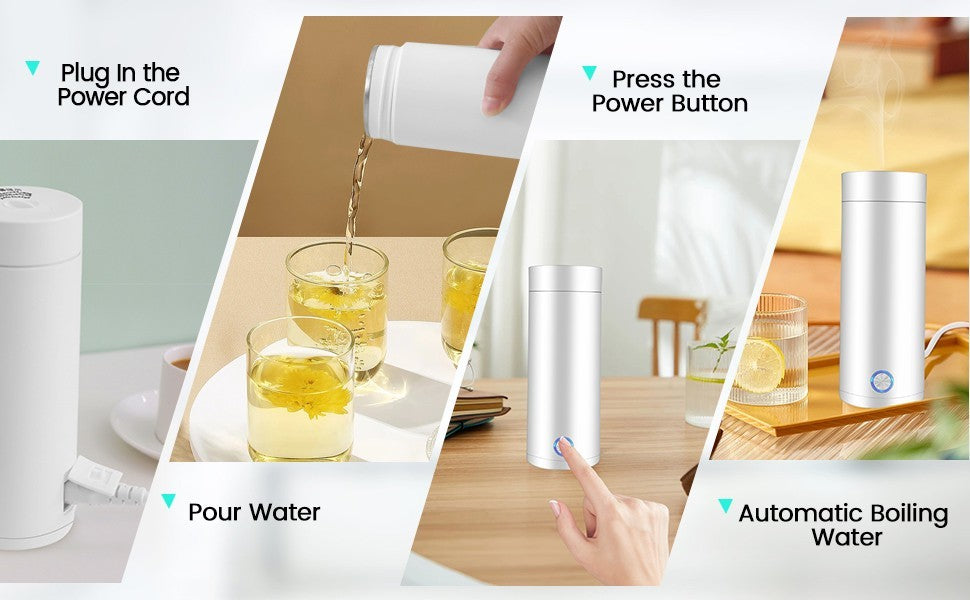 400ml Tea Pot Thermos Mini Portable Electric Travel Kettle Fast Water Boil White