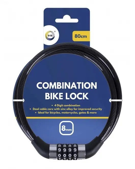 4 Digit Combination Steel Cable Bike Lock – 80cm, Heavy Duty Security 8mm Steel 