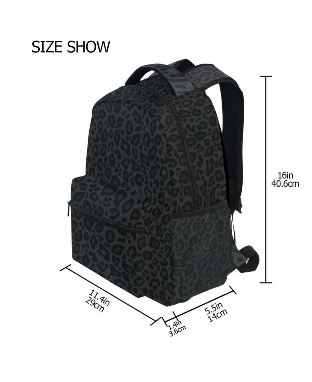 Black Leopard Print Backpack School bag Daypack Travel Hiking...
