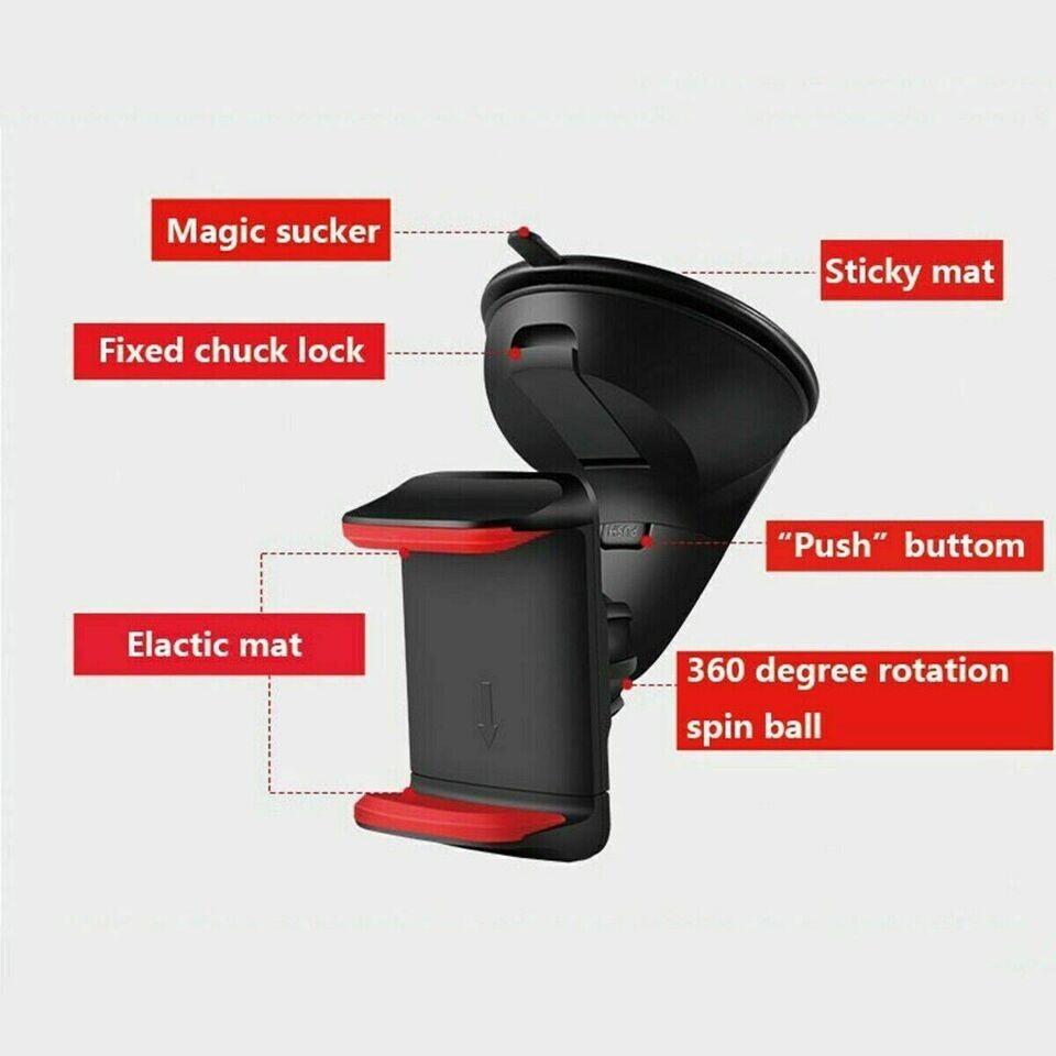 Car Phone Holder, In Car Suction Dash Windscreen Universal Mount 360