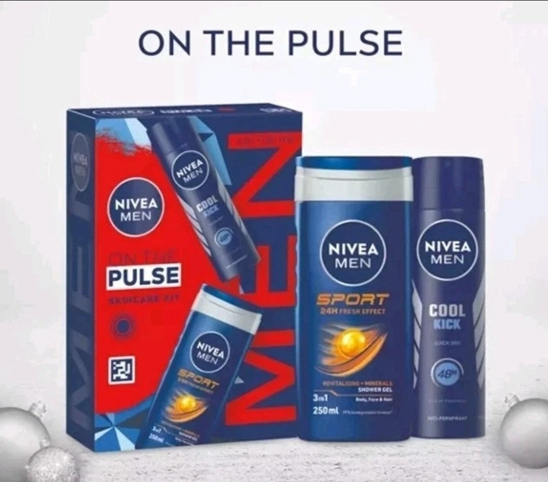 NIVEA Men Sport & Cool Kick Skincare Gift Set | 24H Fresh Shower Gel & Deodorant