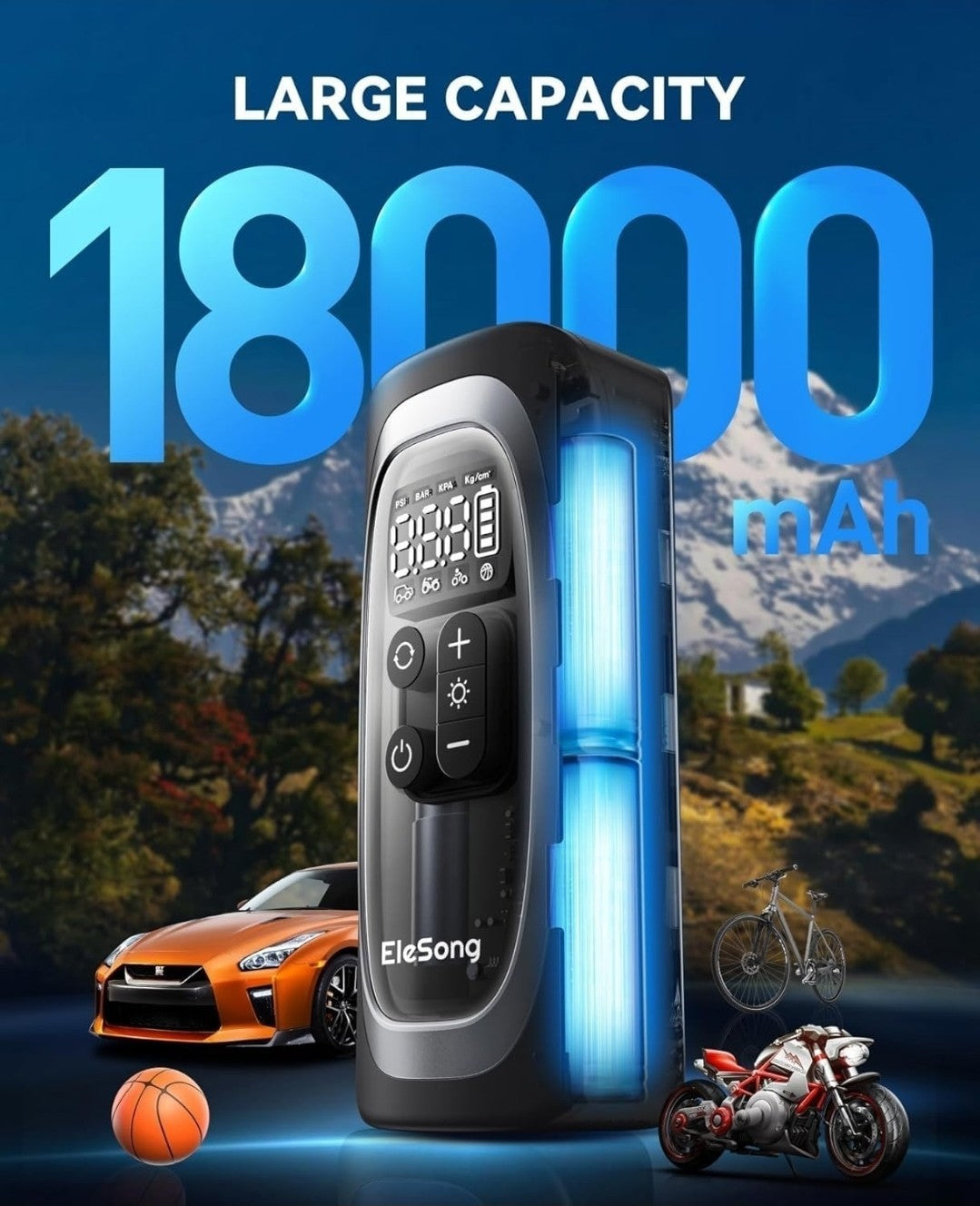 Elesong Smart Electric Air Pump T03 – 150PSI Portable Cordless Tyre Inflator