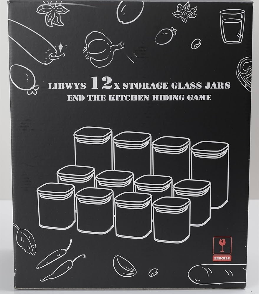 LIBWYS 12x Square Glass Food Storage Jars with Bamboo Lids Airtight Canisters 
