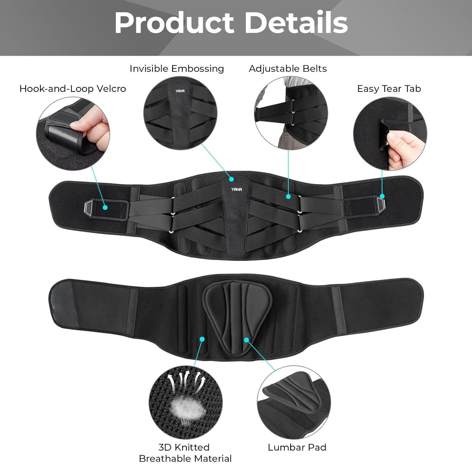 YAHA Lower Back Brace Support Belt, Pain Relief, Heavy Lifting-Adjustable-Unisex
