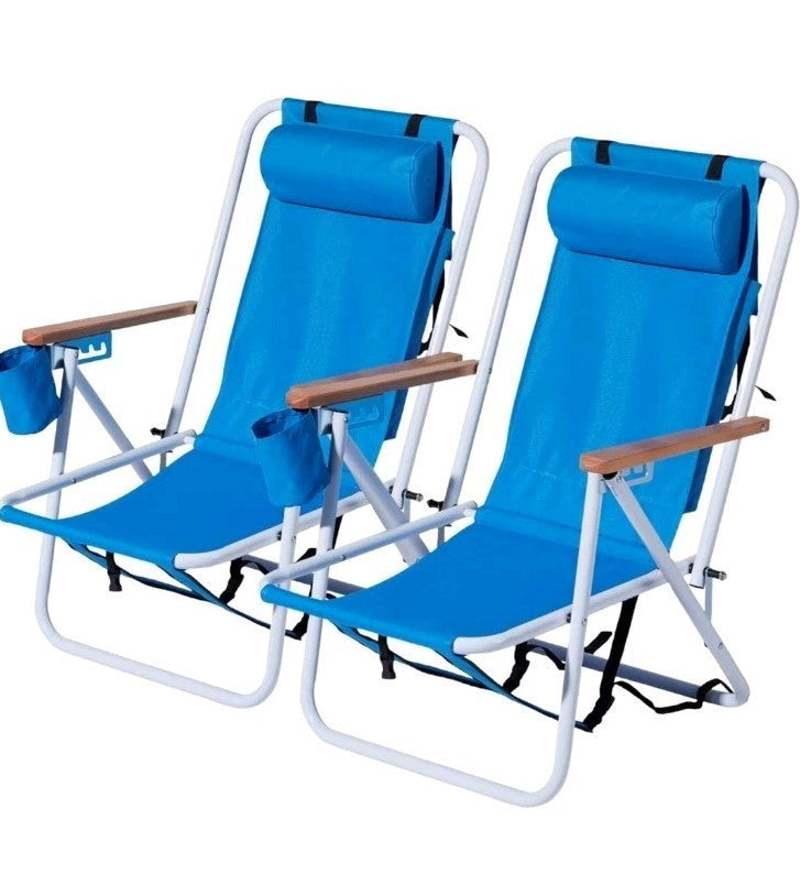 Folding Audlt Portable Backpack Chairs & Cup Holder for Camping/Garden/Beach x2